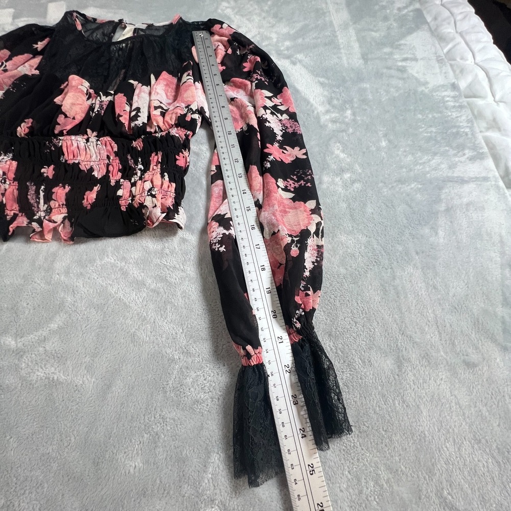 Free People Intimately Black Pink Floral Lace Sheer Peplum Top NWT Sz S Babydoll - Picture 6 of 15